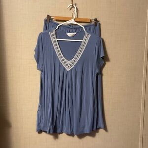 Elegant Blue V-Neck Pajama Set